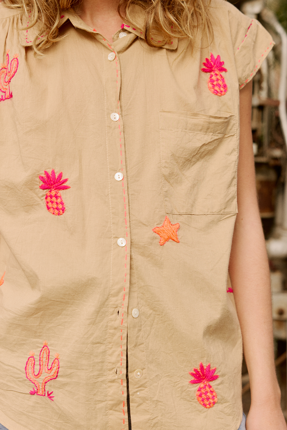 Anime Embroidered Sleeveless Shirt