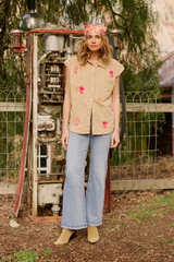Anime Embroidered Sleeveless Shirt