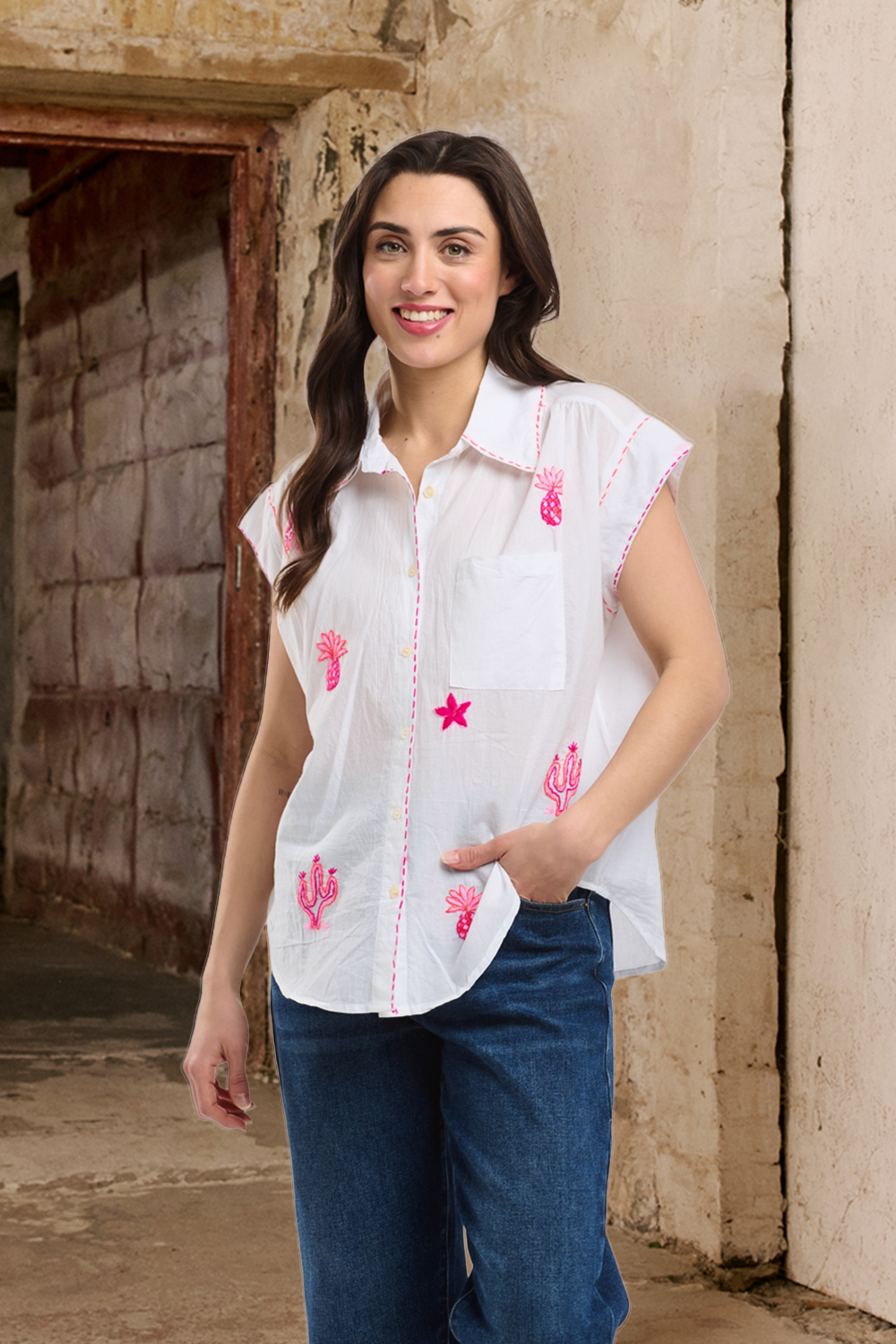 Anime Embroidered Sleeveless Shirt