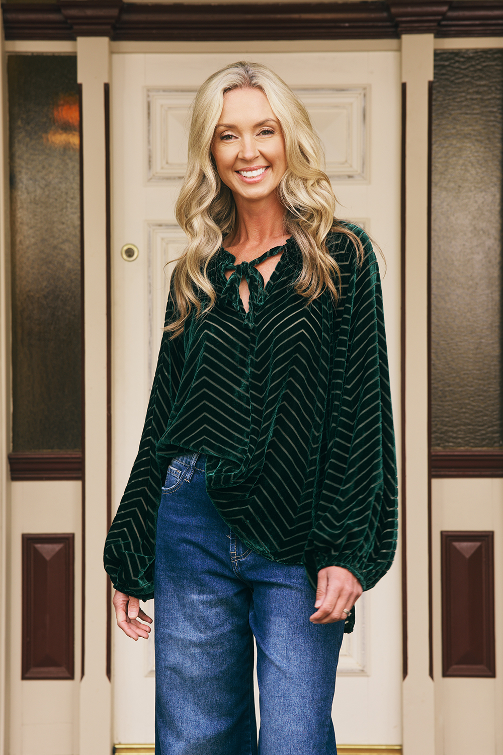 Emily Ruffle Collar Flocked Velvet Blouse