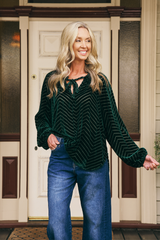 Emily Ruffle Collar Flocked Velvet Blouse