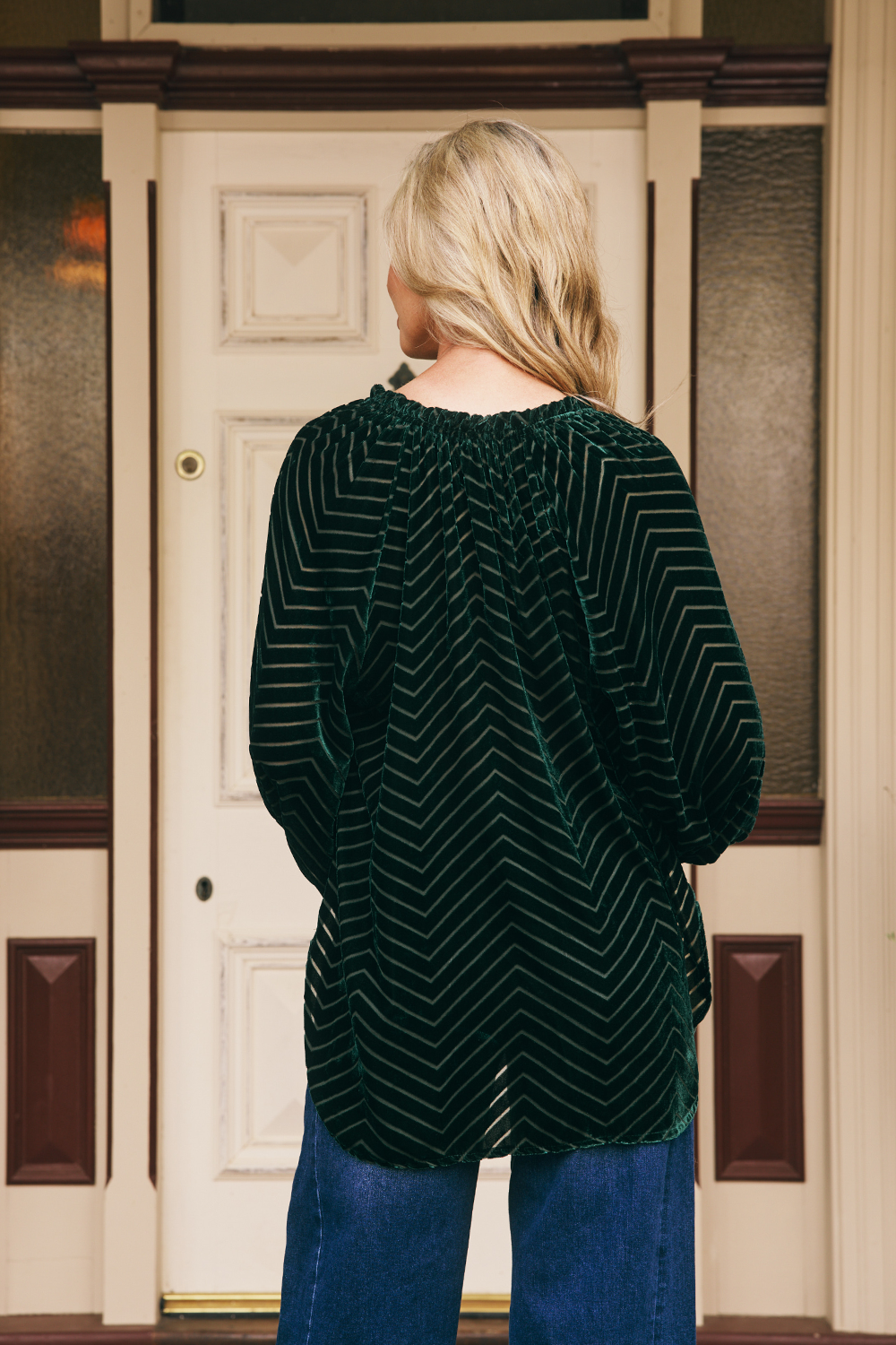Emily Ruffle Collar Flocked Velvet Blouse