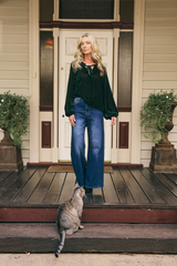 Emily Ruffle Collar Flocked Velvet Blouse