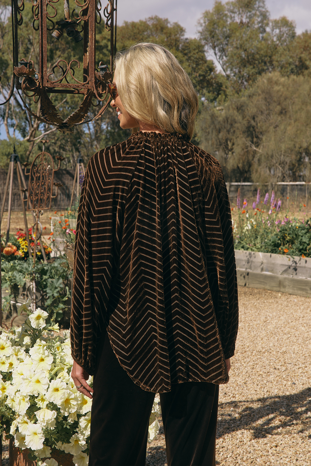 Emily Ruffle Collar Flocked Velvet Blouse